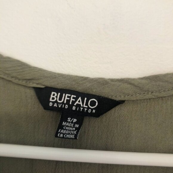BUFFALO DAVID BITTON V-Neck Short Cap Sleeve Top Solid Olive Green Boho Small S - Picture 6 of 14